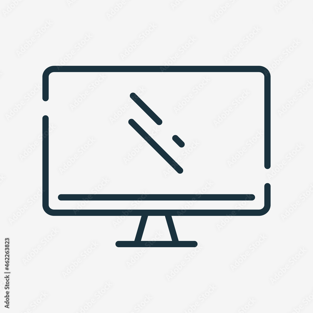 Poster computer monitor linear pictogram. desktop line icon. display or monitor of pc outline icon. editabl