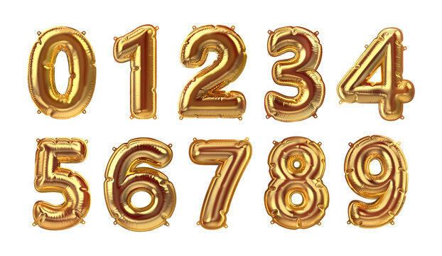 3D golden balloon number one 1 alphabet isolated on transparent