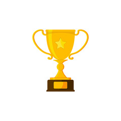 Best simple championship or competition trophy isolated white background. Gold cup trophy icon symbol in flat style. Vector illustration