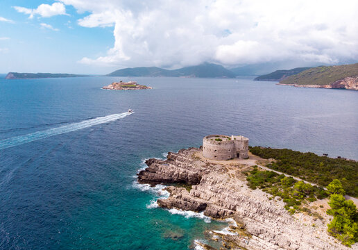 Fort Arza in Montenegro. Fortress Arza in the Bay of Kotor on the peninsula of Lustica. Adriatic sea Montenegro