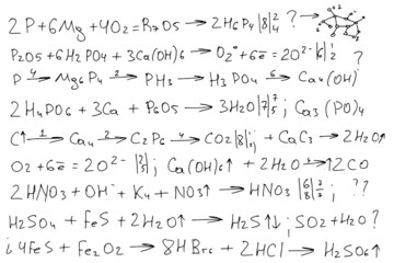 Chemical formulas. Handwritten on a white background. 