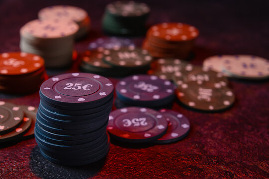 Poker chips on dark background