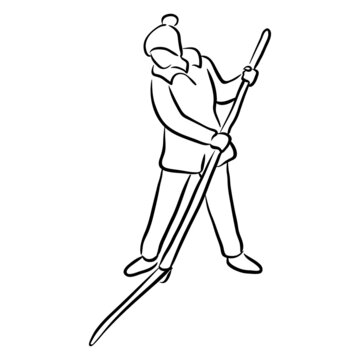 person shoveling snow simple line art clip art preview