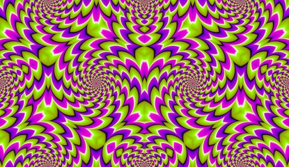 Green, pink and purple wrapping paper. Spin illusion. Seamless pattern.