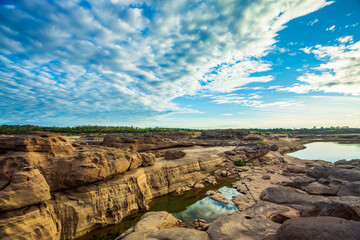 Grand Canyon of Thailand,Sampanbok natural stone park the grand-canyon in meakhong river on during sunrise,Ubonratchathani Thailand