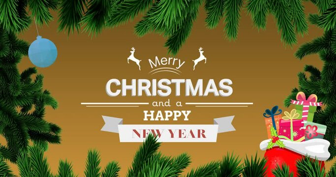 Animation of christmas greetings over yellow background