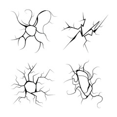 Set Black Collection Simple Line Cracked, Damaged, Hole, Earthquake, Destruction Doodle Outline Nature Element Vector Design Style Sketch Isolated Illustration