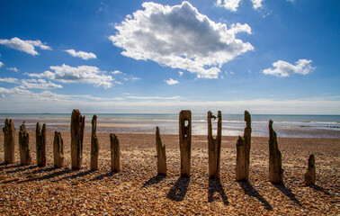 Winchelsea beach and groynes Sussex UK