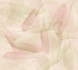 Tekstura z motywem jasno zielonych i różowych liści. Grafika cyfrowa przeznaczona do druku na tkaninie, tapecie, płytkach ceramicznych, papierze ozdobnym.