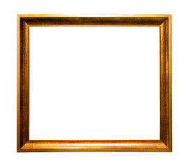 old plain golden wooden picture frame cutout on white background