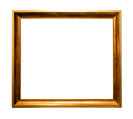 old plain golden wooden picture frame cutout on white background