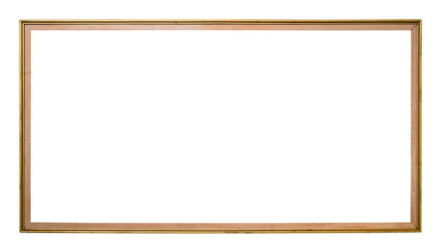 horizontal long narrow wooden picture frame cutout on white background