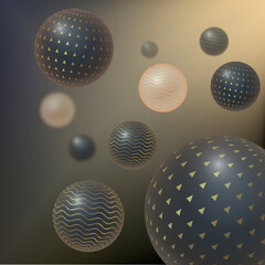 Abstract dark background with dark and light spheres.