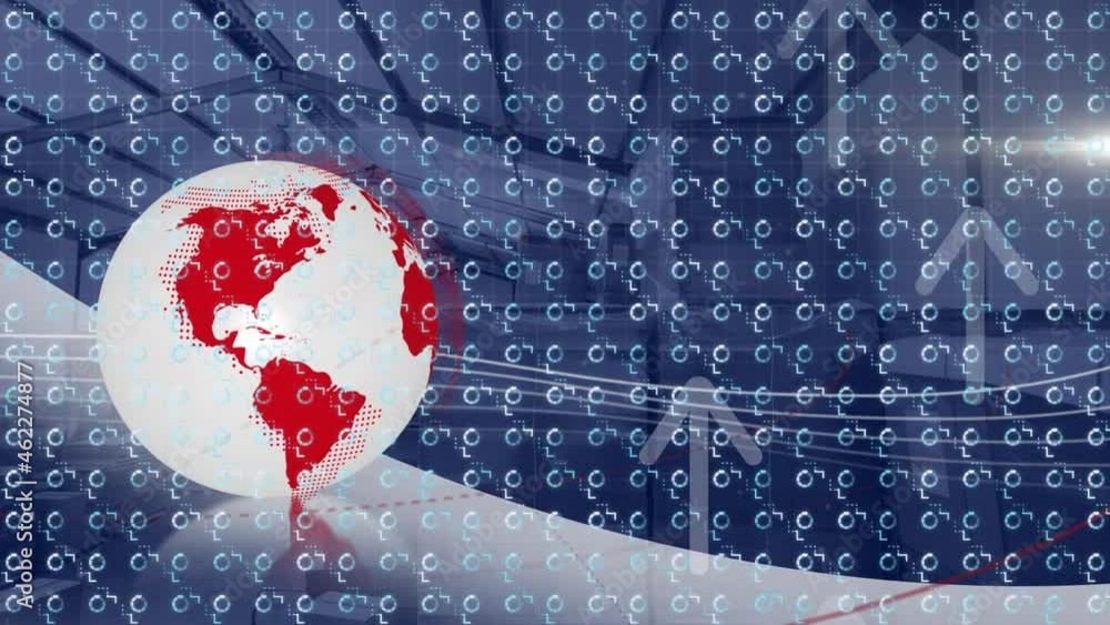 Poster Animation of pattern moving in repetitive motion over globe and arrows in background