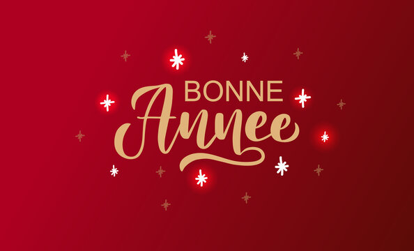 Hand sketched Bonne Annee. Happy New year English. Card, badge, icon typography. Lettering Bonne Annee for Christmas, New Year greeting card, invitation template, banner, poster. Vector EPS10