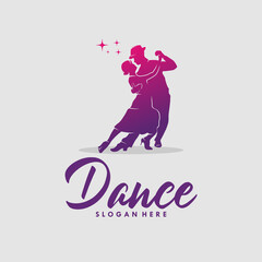 Silhouette of dancing couple on a white background