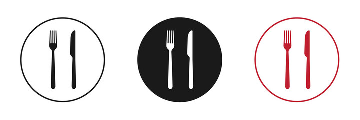 Fork, knife and plates icons set, menu logo, cutlery silhouette. Vector illustration.