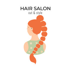 A young  woman with elegant hairstyle. Rear view. Beauty salon concept. Creative color and cut, wedding style, blow dry and styling. 