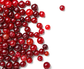 Heap of ripe cranberries on white background, closeup