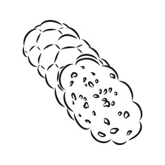 Sketch set with sausage, salami, home-made sausage. Food illustration. Fresh organic meat products. Hand drawn vector illustrations. Freehand food icons for restaurant menu or food package design.