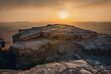 Dawn over the Ramon erosion crater. Negev Desert, South District, Israel.