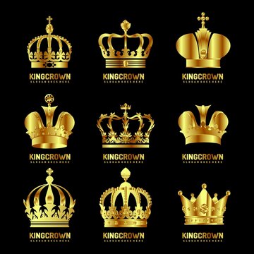 set of premium retro vintage business crown logo design vector
