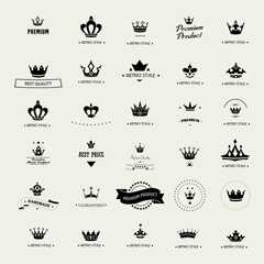set of premium retro vintage business crown logo design vector