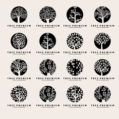 set of nature tree logo design vector