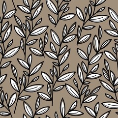 A stylish pattern of plants and flowers on a beige background. For wedding invitations, postcards, posters, labels of cosmetics and perfumes.