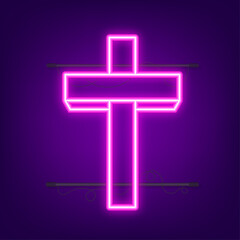 Cross wood neon icon. Religion icon. Vector stock illustration.