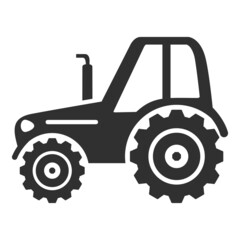 Black silhouette of a tractor .Agricultural technician Vector flat illustration.Isolated on white background.