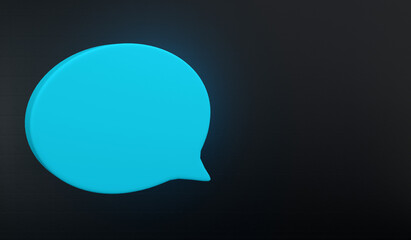 Comic speech bubble. A blue neon bar for text on a black background. 3d rendering.