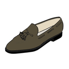 男性のカジュアルなタッセル付きローファーのアイテム線画イラスト