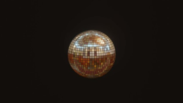 3d render animation of golden glowing disco ball against dark background
