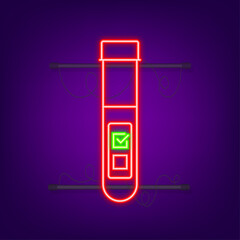Blood test result in flat style. Chemical laboratory research. Neon icon. Vector illustration