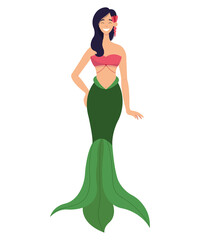 Naklejka premium Cartoon mermaid with long tail. Halloween costume for girl. Fairy tale character.