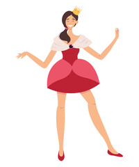 Beautiful young princess in a pink dress with a small crown smiling.  Halloween costume for girl. 