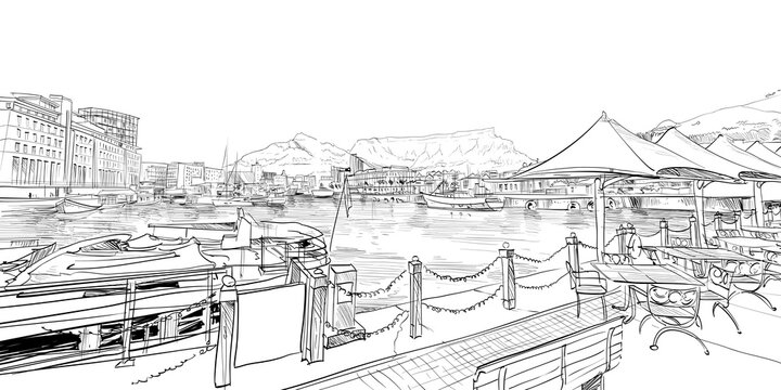 Cape Town. South Africa. Hand Drawn Vector Illustration.