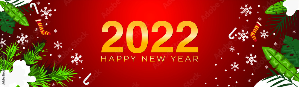 Poster happy new year banner design in red gradient with golden text vector format. modern 2022 new year ba
