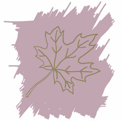 Vector minimalist style  drawing golden maple leaf. Minimal art leaves isolated on spots., Hand drawn abstract print. Modern decor. EPS 10. Logo, postcard, banner.