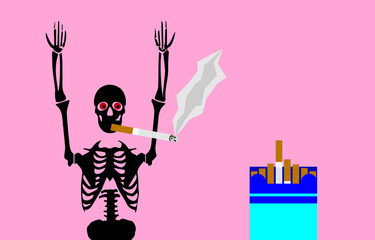 Smoking kills, tobacco smoke kills, skeleton smokes a cigar