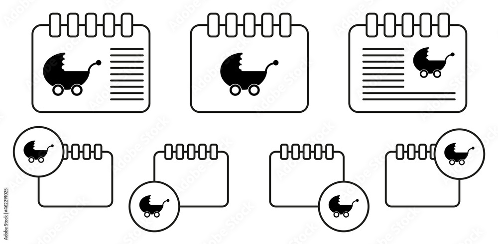 Poster baby stroller vector icon in calender set illustration for ui and ux, website or mobile application