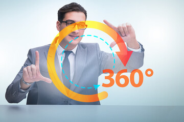 360 degree concept with businessman pressing button