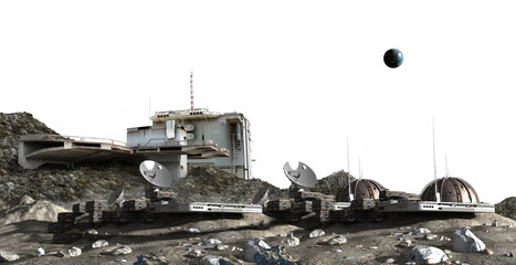 Fototapeta premium Moon colony outline and Earth