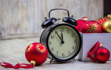 New Year's gifts toys lie on a wooden background. Good