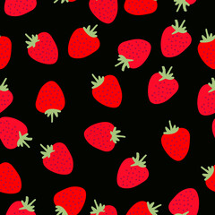 Simple berry pattern. Black background,ripe strawberries. The print is well suited for textiles,banners,Wallpaper and packaging.