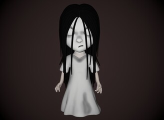 Fototapeta premium scary cartoon character horror girl with black hair 3d-rendering