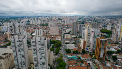 Aerial view of the Tatuapé district in São Paulo, Brazil. Main avenue in the neighborhood, close to the subway station.