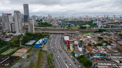 Aerial view of the Tatuapé district in São Paulo, Brazil. Main avenue in the neighborhood, close to the subway station.