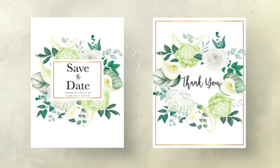 Fototapeta na wymiar beautiful hand drawn rose and calla lily flower wedding invitation card
